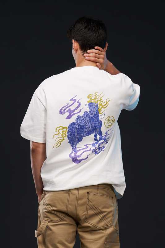 CNY 2026 HORSE. TEE in white — back, horse graphic embroidery