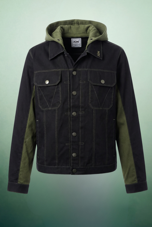 TERRA. JKT in black — front, ghost mannequin