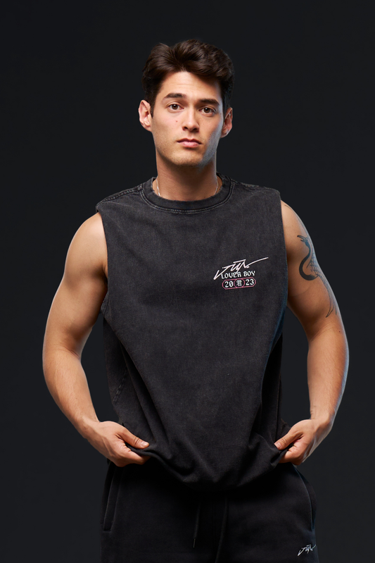 GAMEBOY. TANK in black — worn, front, chest logo