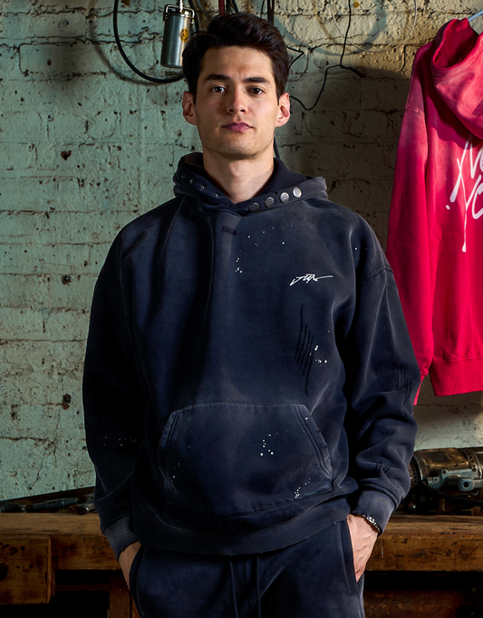 ETCH. LOGO DISTRESSED FLEECE HOODIE