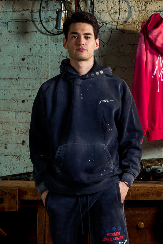 ETCH. LOGO DISTRESSED FLEECE HOODIE